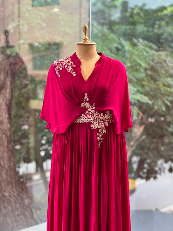 Maroon Crepe Georgette Gown
