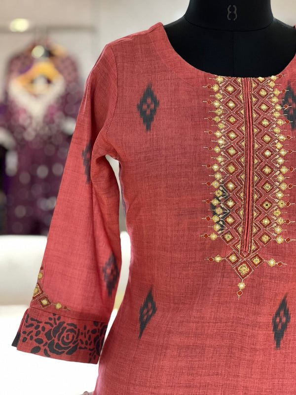Peach Embroidered dupatta set