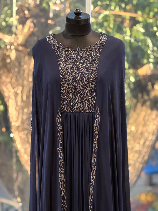 Navy Blue Pipe Work Gown