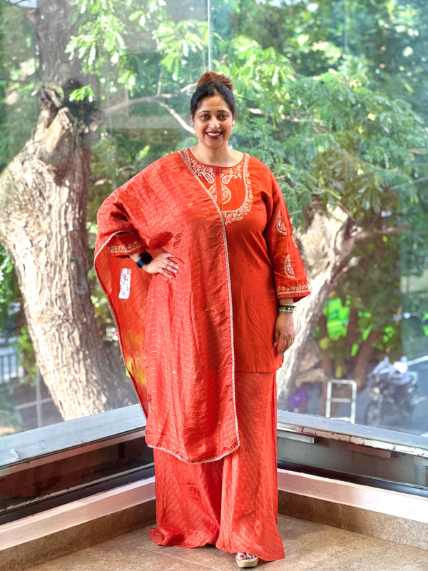 Rust Tissue Lines Palazzo Set
