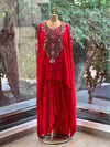 Red Intricate Yoke Cape Set