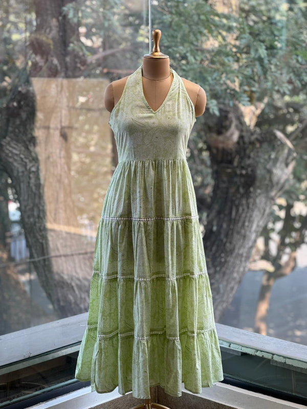 Green Mul Halter Neck Dress