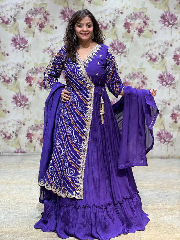 Purple Angarakha Bandhej Gown