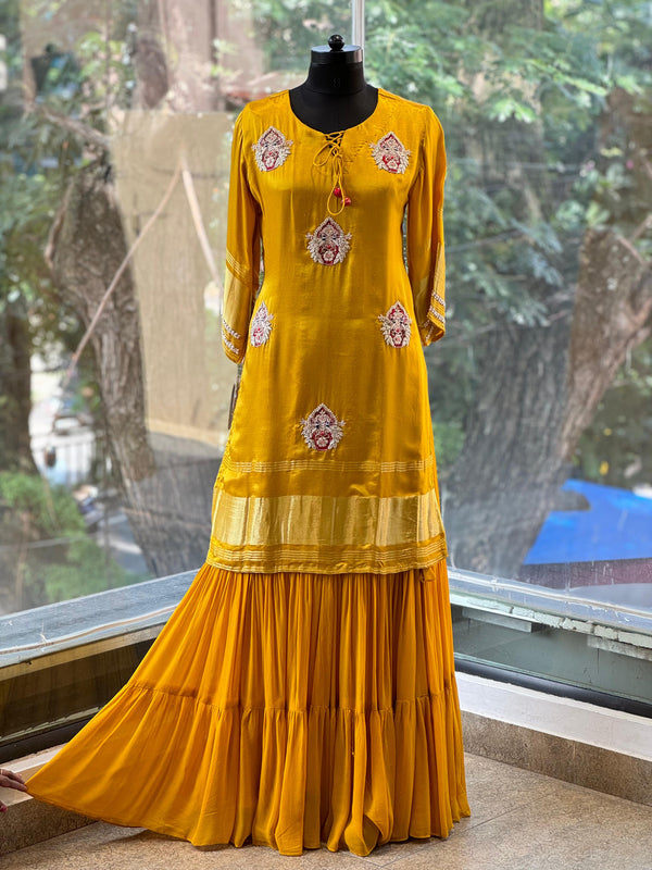 Yellow Gajji Silk Skirt Set