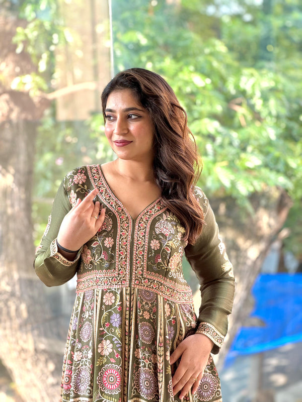 Mehndi Green Anarkali Set