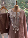 Brown Mirror Yoke Dupatta Set