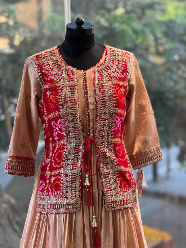 Peach Bandhej Gown
