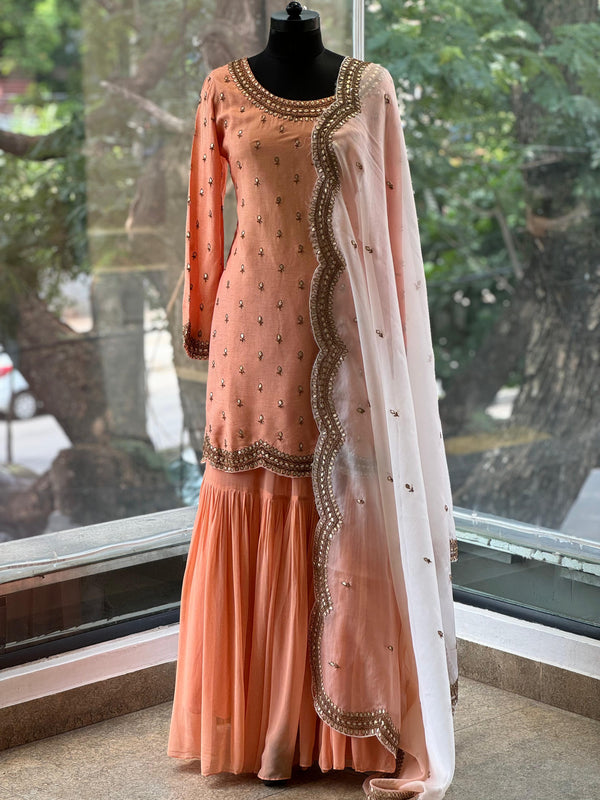 Peach Sharara Set