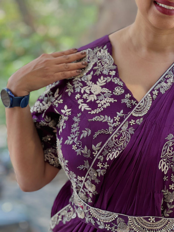 Purple Pre Drape Saree