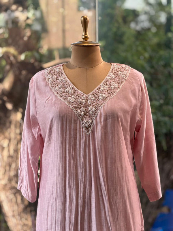 Baby Pink Mul Chanderi Suit