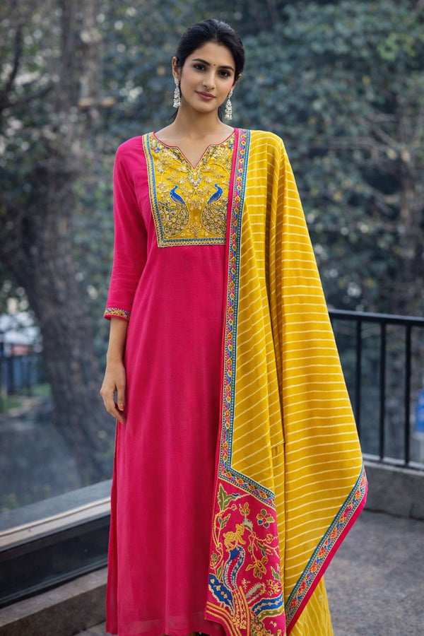 Pink Yolk Embroidered Suit Set