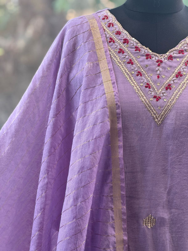 Mauve Mul Chanderi Dupatta Set