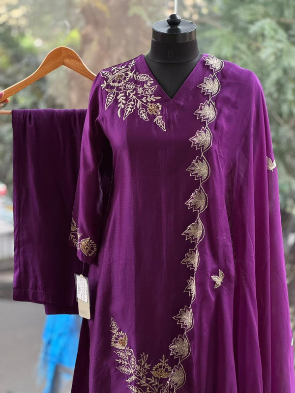 Purple Embroidered Suit