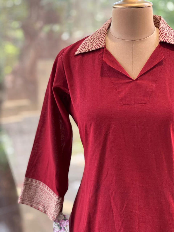 Maroon Collared Neck Co Ord