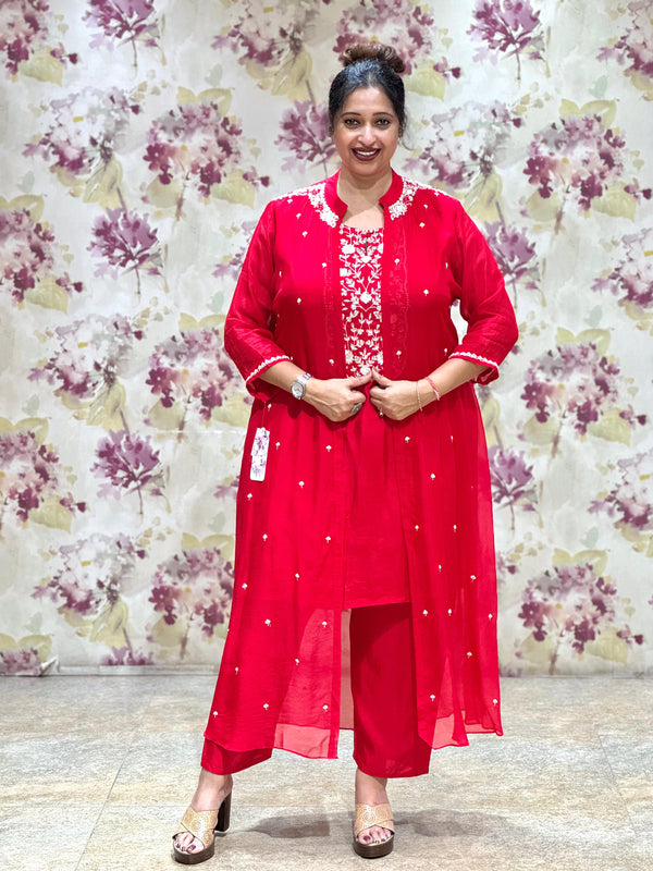 Red Jacket Style Kurta Pants