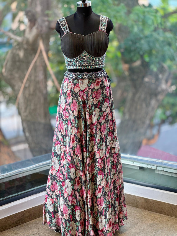 Black Floral Lehenga set