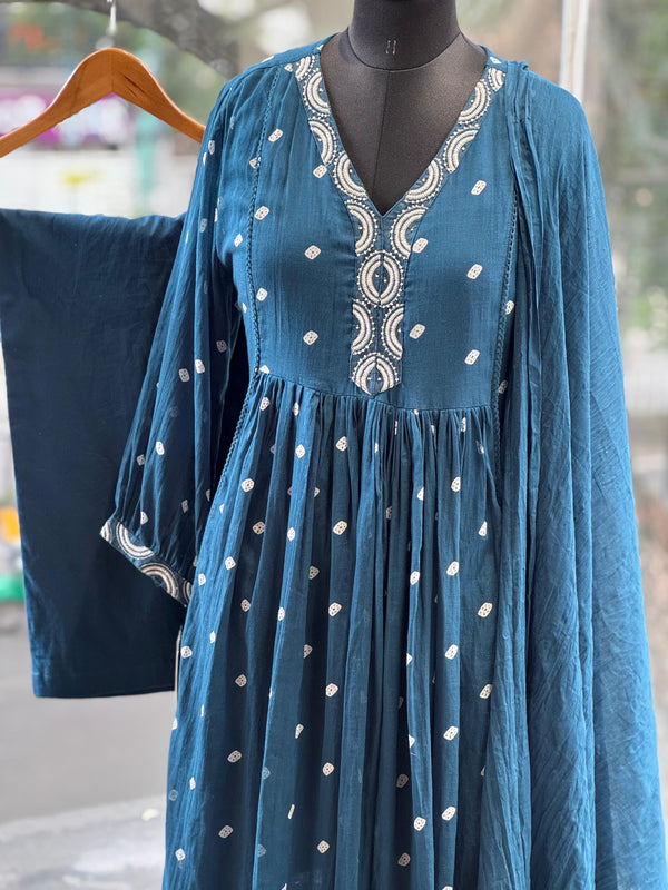 Blue Bandhej Dupatta Set