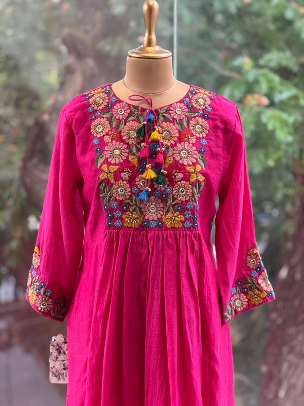 Pink Mal Chanderi Kurta Set