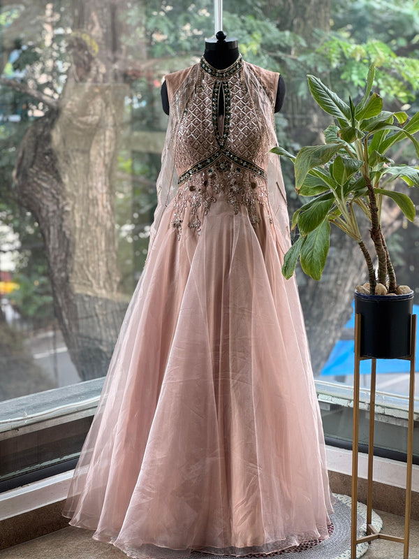 Light Peach designer Made Gown