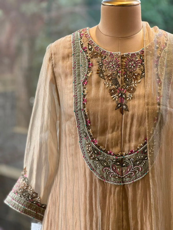 Beige Gold Glass Tissue Suit