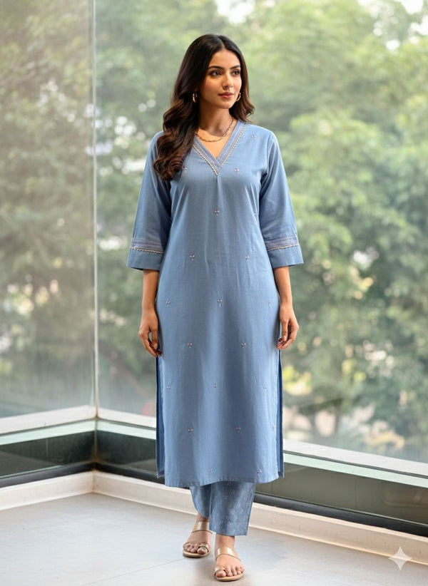 Blue VNeck Co Ord