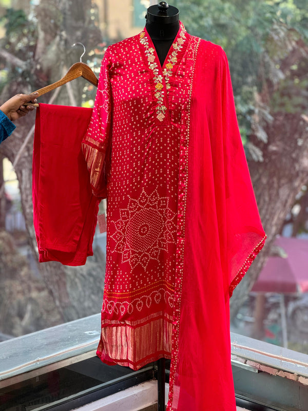 Red Gajji Silk Suit Set