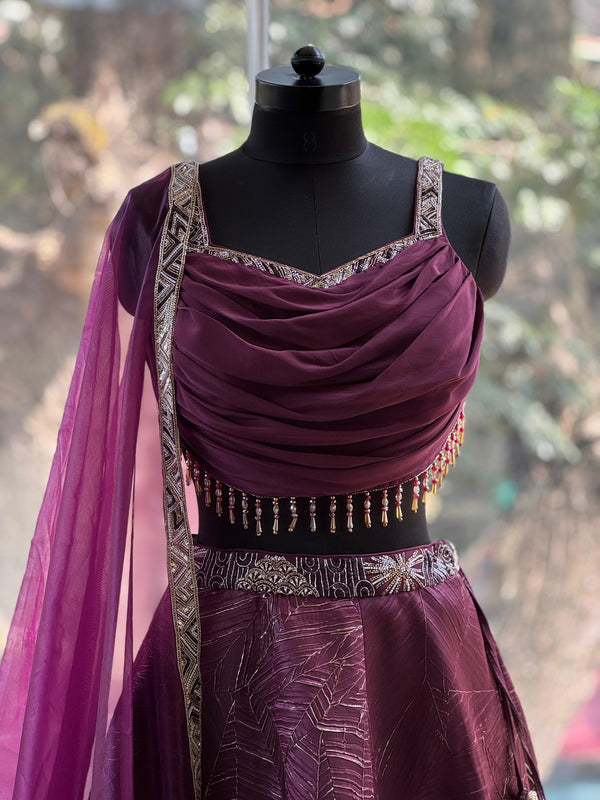 Wine Lehenga Set