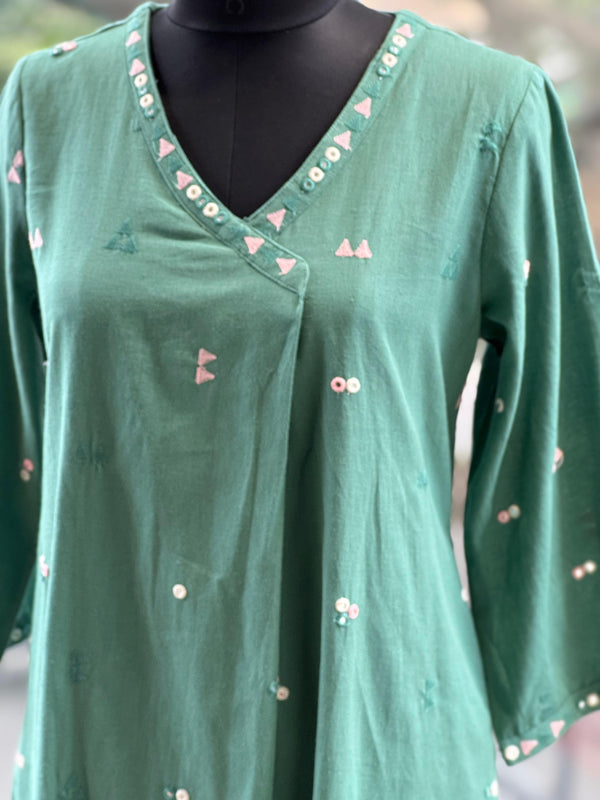 Green Angrakha Style Co Ord