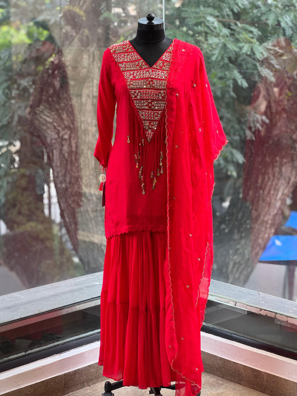 Red  Sharara Set