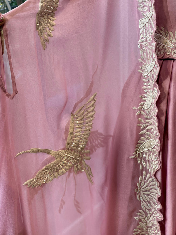 Pink Embroidered Cape Set