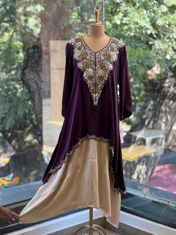 Purple Hand Work Harem Set
