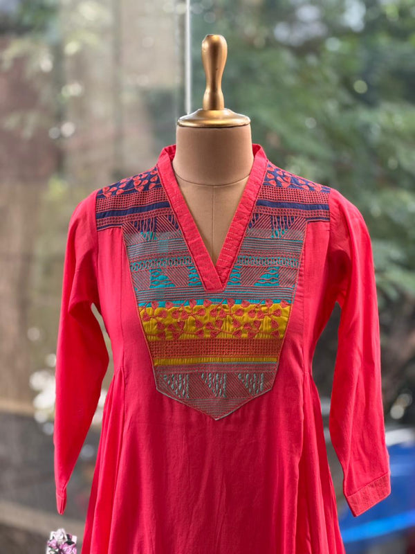 Pink Patch Work Yoke Suit