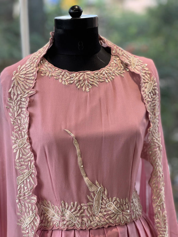 Pink Embroidered Cape Set