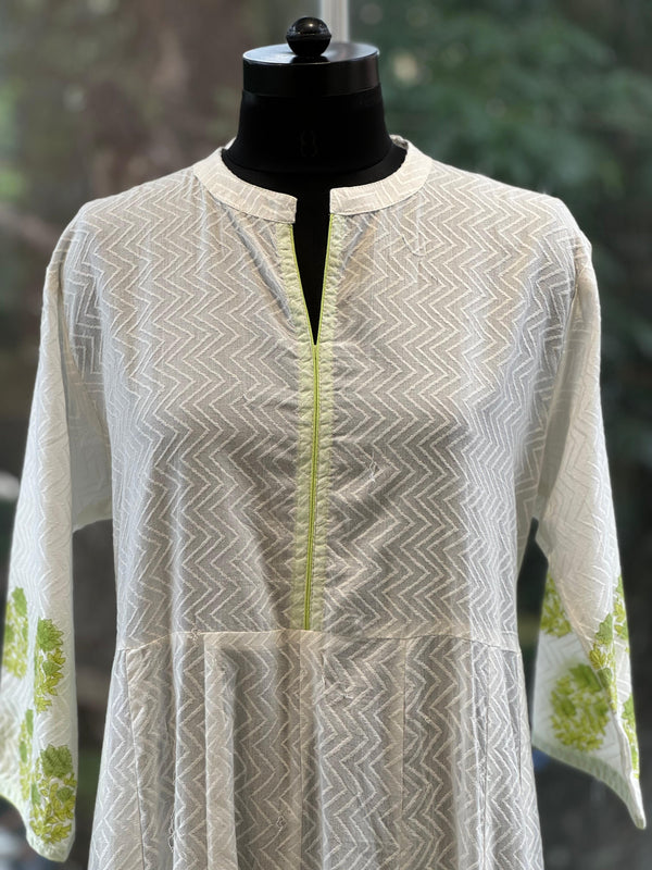 White Block Print Dupatta Set