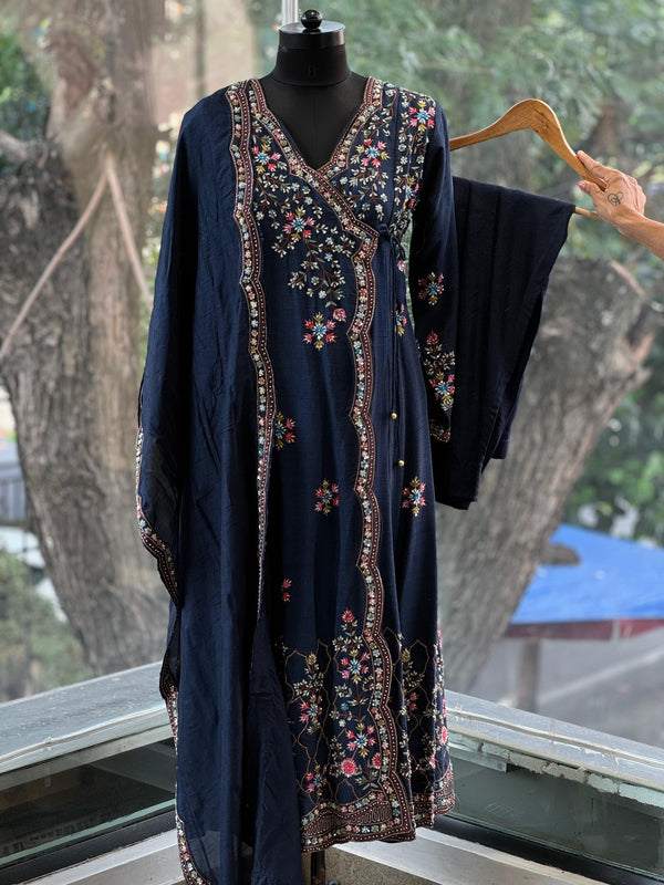 Navy Blue Angarakha Style Dupatta Set