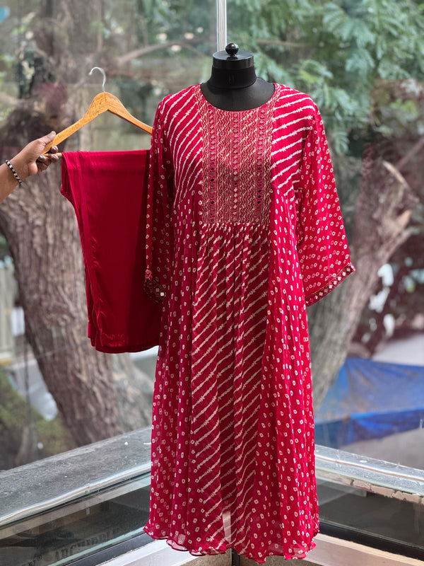 Red Leheriya Mirror Yolk Co Ord