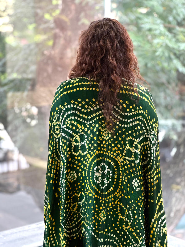 Green Bandhej Cape Set