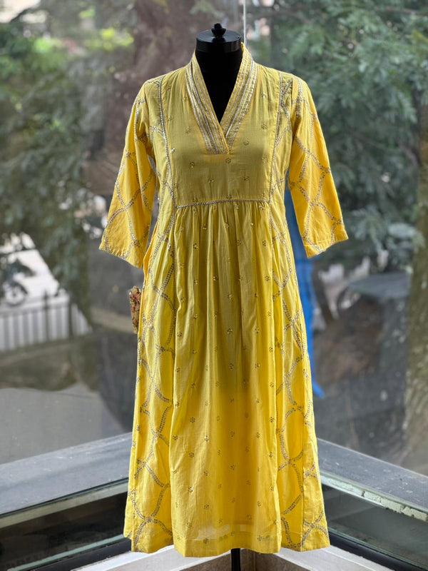 Yellow Tari work Kurta Set