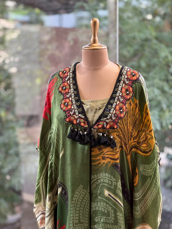 Green Digital Print Kaftan Set