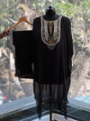Black Intricate Yolk Kaftan Set
