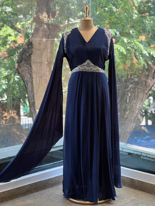 Blue Tail Sleeves Gown
