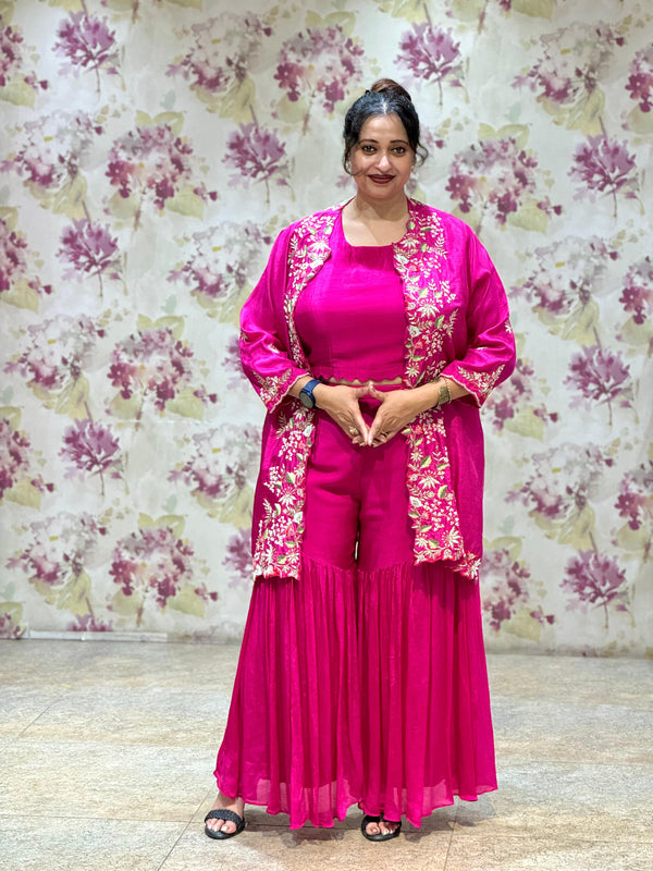 Pink Thread Work Sharara Set