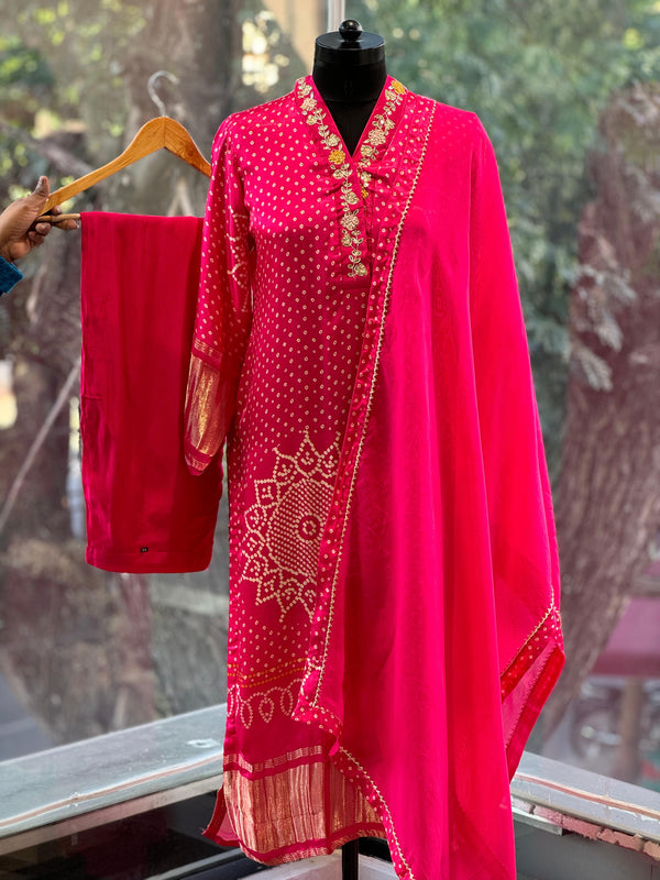 Pink Gajji Silk Suit Set