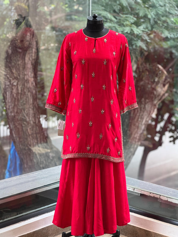 Red Gota Work Sharara Set
