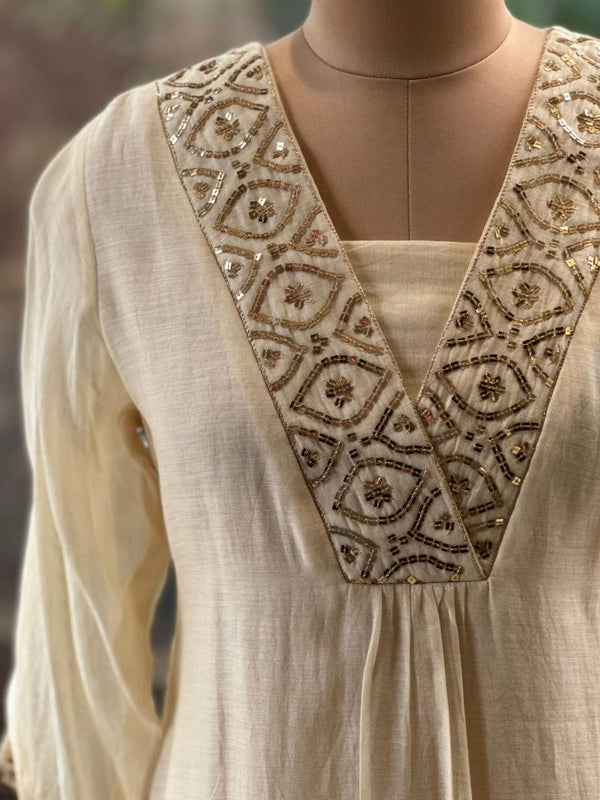 Beige Mul Dupatta Set