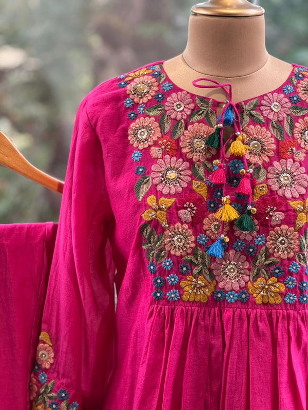 Pink Mal Chanderi Kurta Set