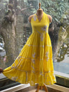 Yellow Mul Halter Neck Dress