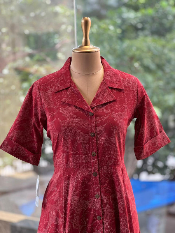 Maroon Floral A-Line Tunic