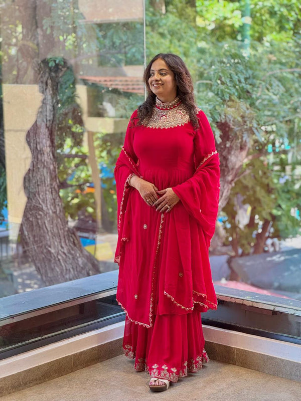 Red Sharara Set