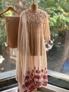 Chikoo Lotus Embroidery Dupatta Set